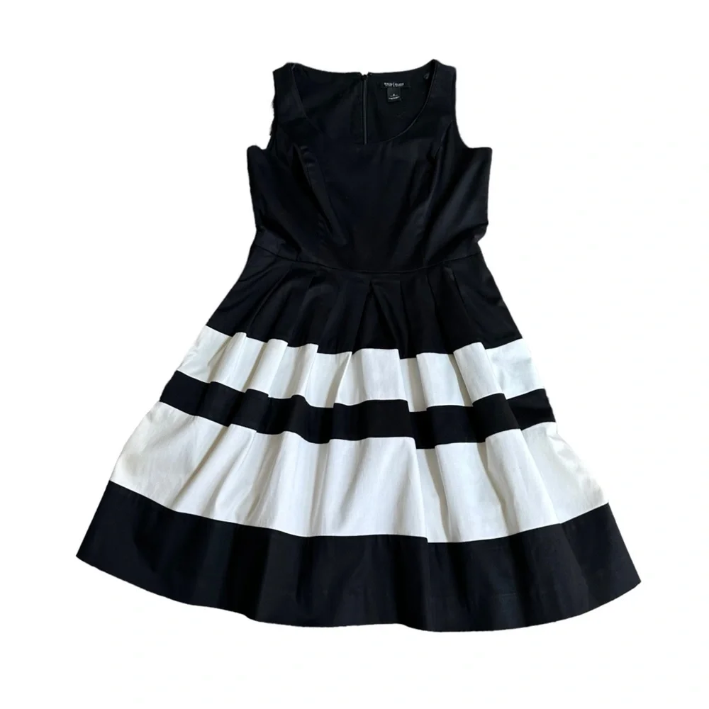 Black House White Market Womens Fit and Flare Stripe Sleeve Less Midi Dress Sz 6